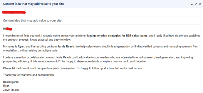 Example structure of email outreach