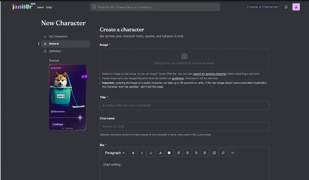 Custom Character on Janitor AI